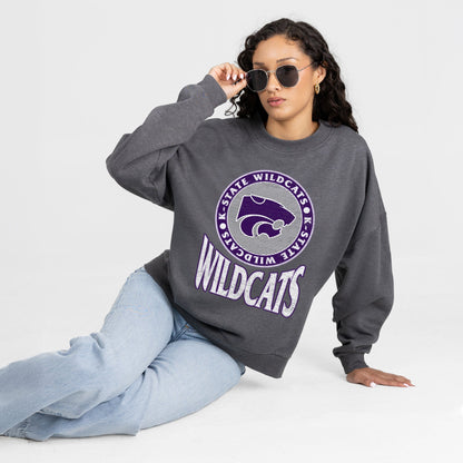 KANSAS STATE WILDCATS SATURDAY SEAL PREMIUM FLEECE DROP SHOULDER CREWNECK PULLOVER