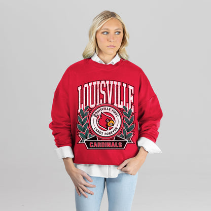 LOUISVILLE CARDINALS CLASSIC ARCHIVES PREMIUM FLEECE DROP SHOULDER CREWNECK PULLOVER