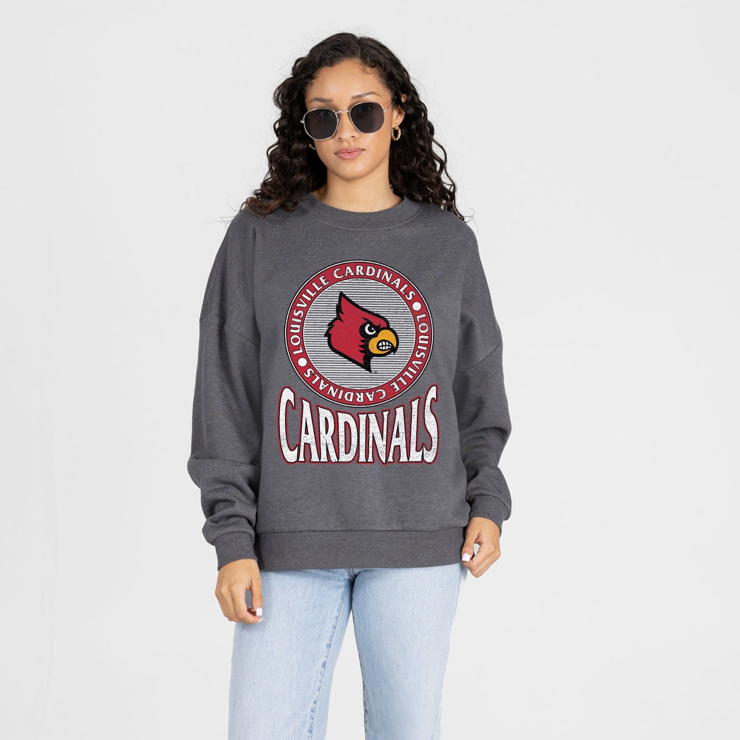LOUISVILLE CARDINALS SATURDAY SEAL PREMIUM FLEECE DROP SHOULDER CREWNECK PULLOVER