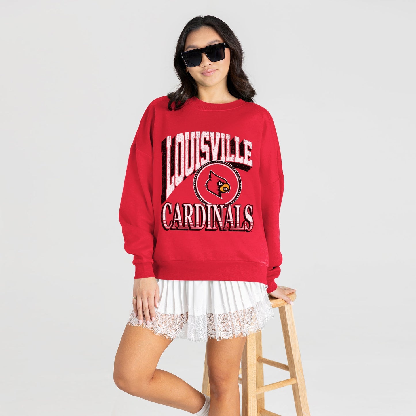 LOUISVILLE CARDINALS MAIN CHARACTER PREMIUM FLEECE DROP SHOULDER CREWNECK PULLOVER