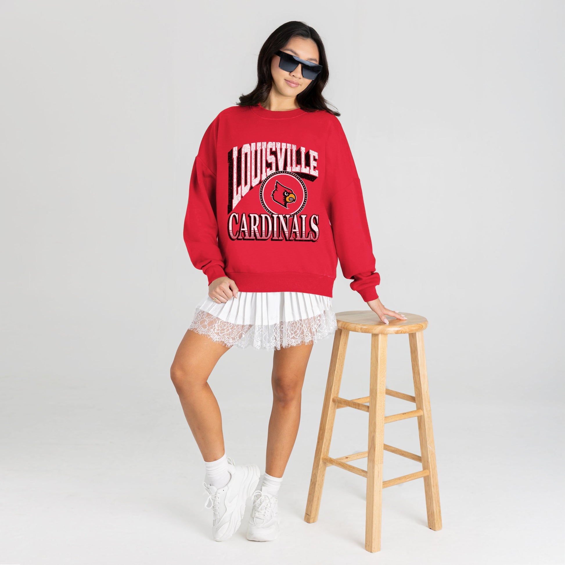 LOUISVILLE CARDINALS MAIN CHARACTER PREMIUM FLEECE DROP SHOULDER CREWNECK PULLOVER