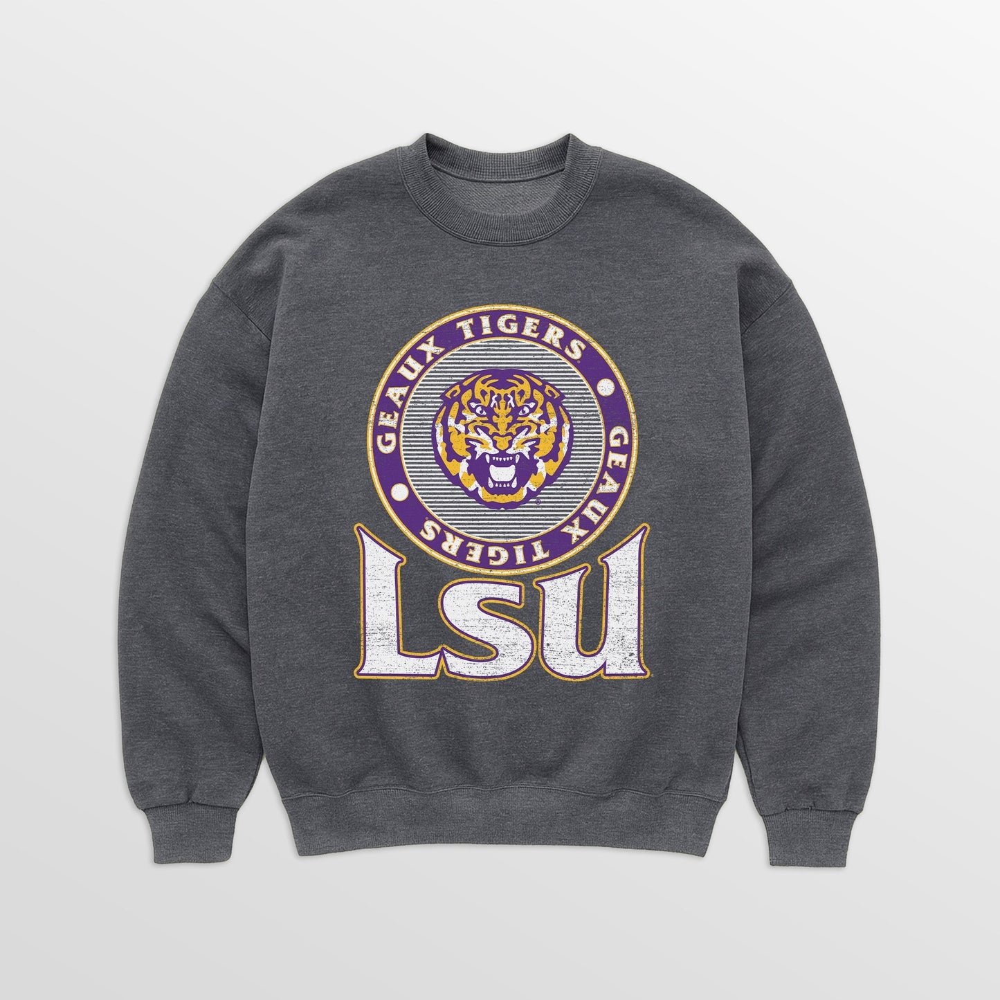 LSU TIGERS SATURDAY SEAL PREMIUM FLEECE DROP SHOULDER CREWNECK PULLOVER