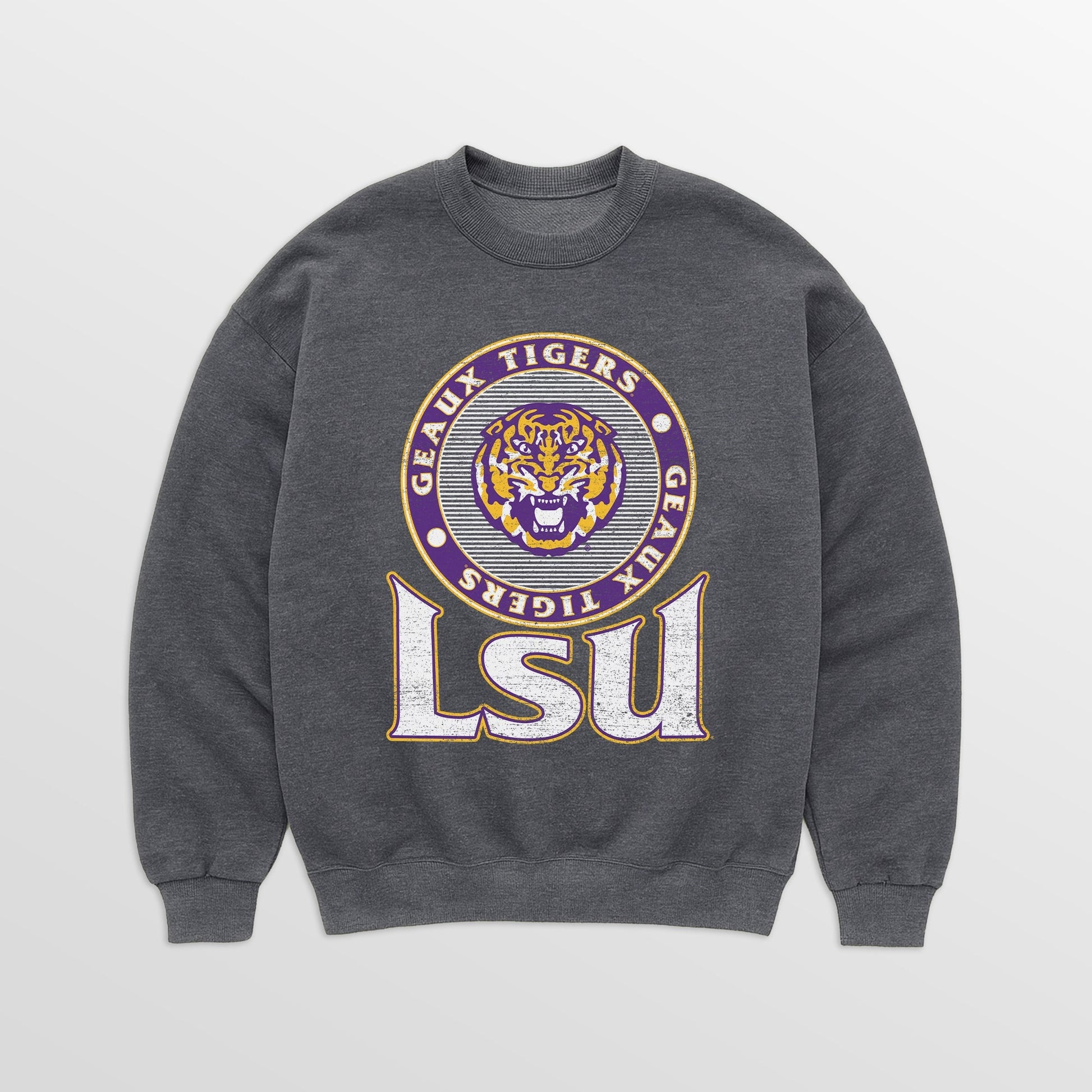 LSU TIGERS SATURDAY SEAL PREMIUM FLEECE DROP SHOULDER CREWNECK PULLOVER