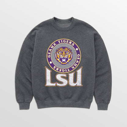 LSU TIGERS SATURDAY SEAL PREMIUM FLEECE DROP SHOULDER CREWNECK PULLOVER