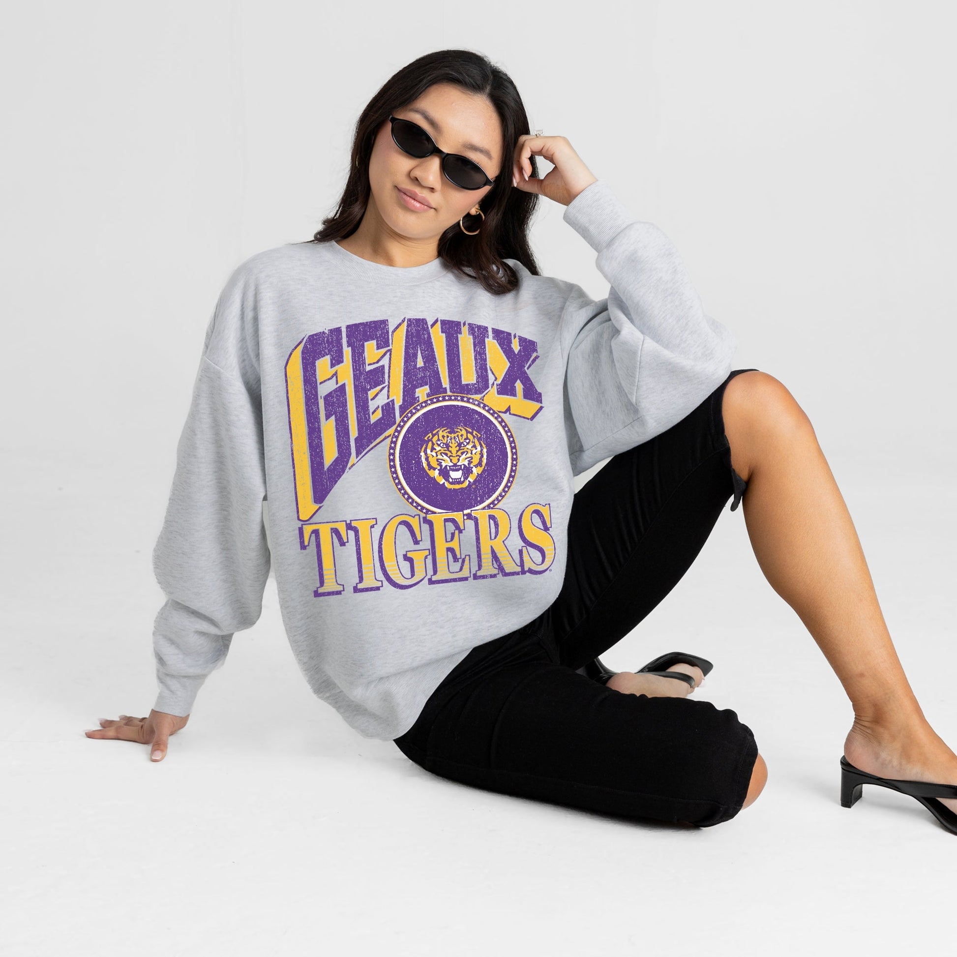 LSU TIGERS GAME ON PREMIUM FLEECE DROP SHOULDER CREWNECK PULLOVER