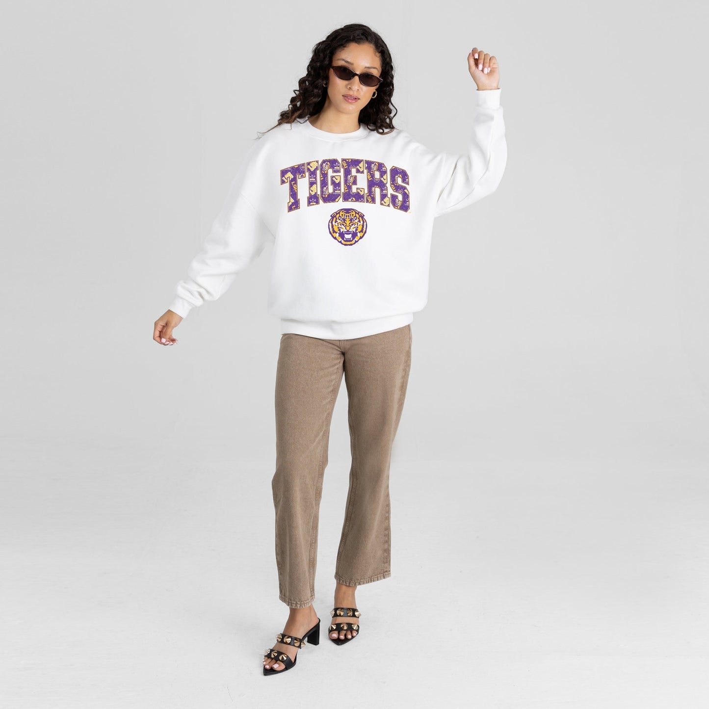 LSU TIGERS SWEET PLAY PREMIUM FLEECE DROP SHOULDER CREWNECK PULLOVER