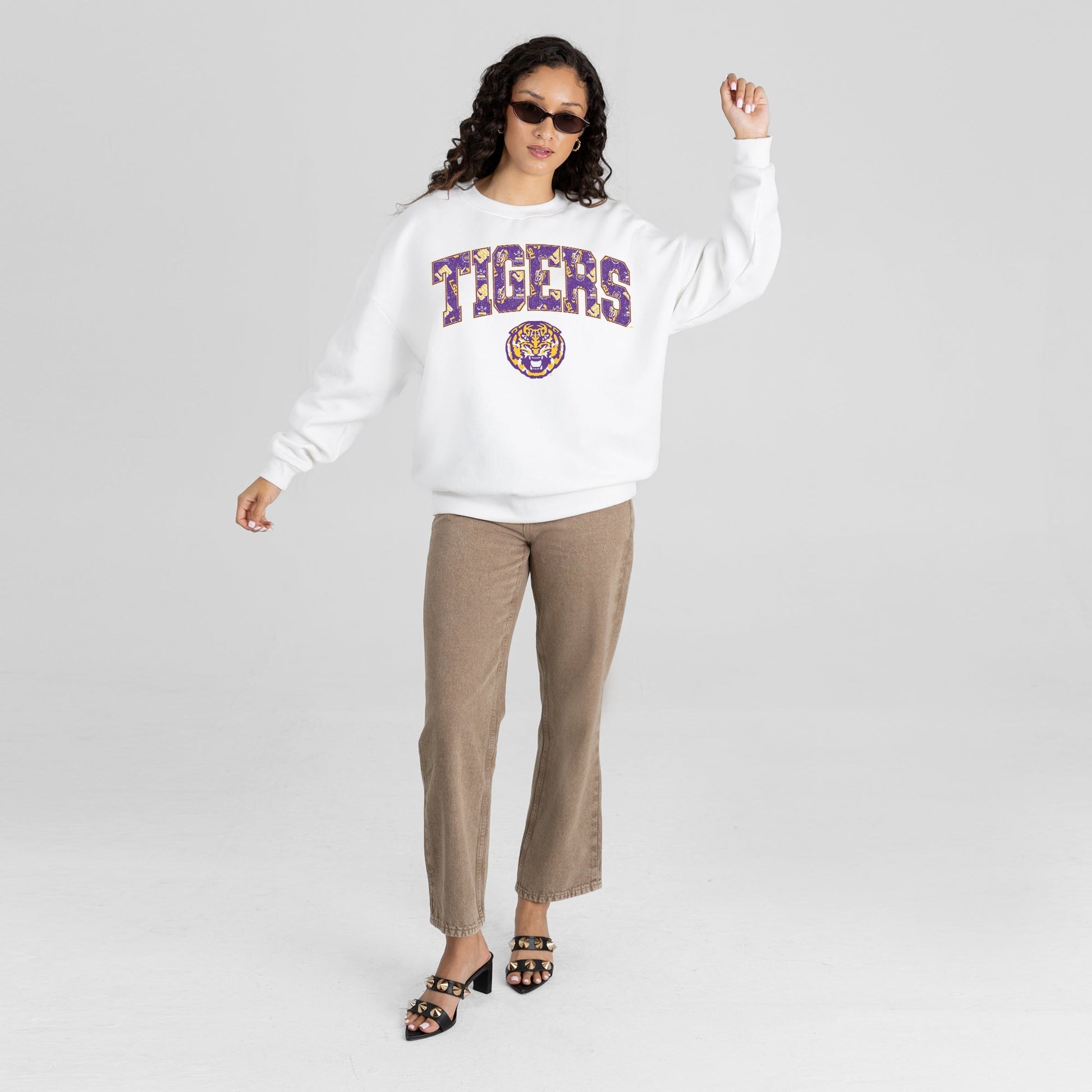 LSU TIGERS SWEET PLAY PREMIUM FLEECE DROP SHOULDER CREWNECK PULLOVER