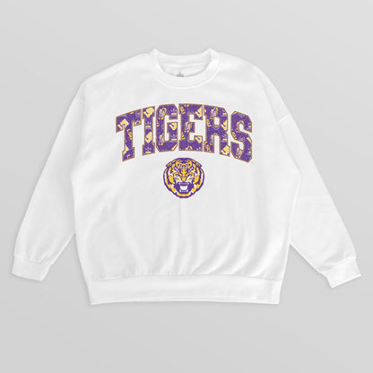 LSU TIGERS SWEET PLAY PREMIUM FLEECE DROP SHOULDER CREWNECK PULLOVER