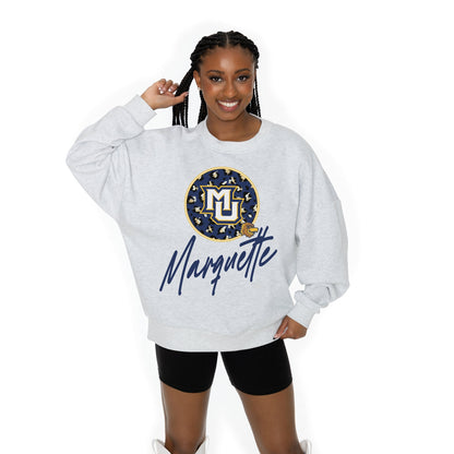 MARQUETTE GOLDEN EAGLES GOING WILD LONG SLEEVE UNISEX FIT PREMIUM FLEECE CREWNECK SWEATSHIRT WITH RIBBED KNIT NECKLINE, WRIST, AND WAISTBAND