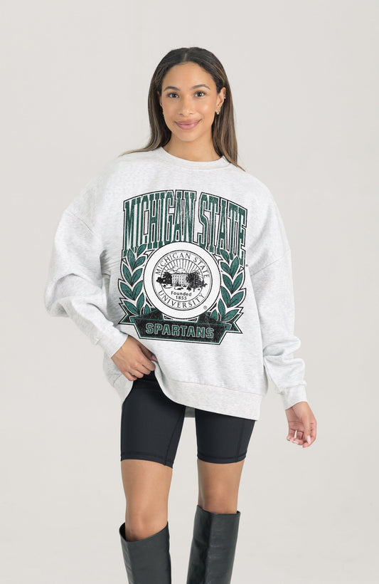 MICHIGAN STATE SPARTANS HERITAGE PREMIUM FLEECE DROP SHOULDER CREWNECK PULLOVER