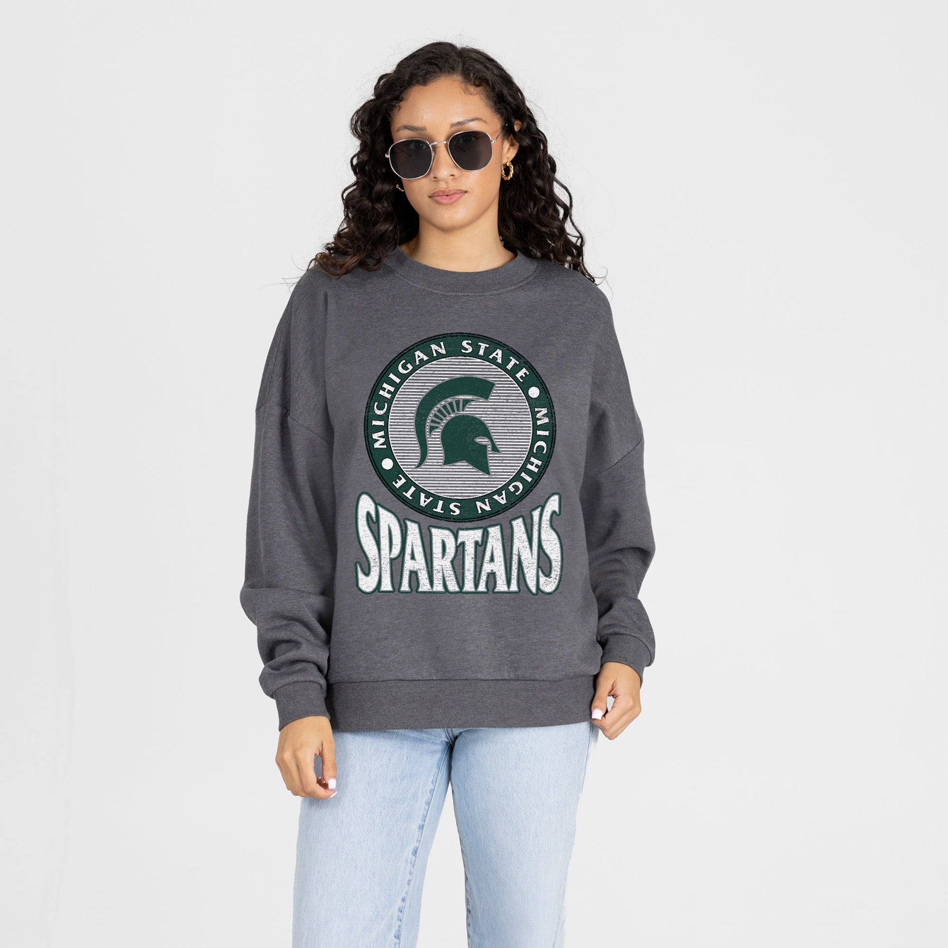 MICHIGAN STATE SPARTANS SATURDAY SEAL PREMIUM FLEECE DROP SHOULDER CREWNECK PULLOVER