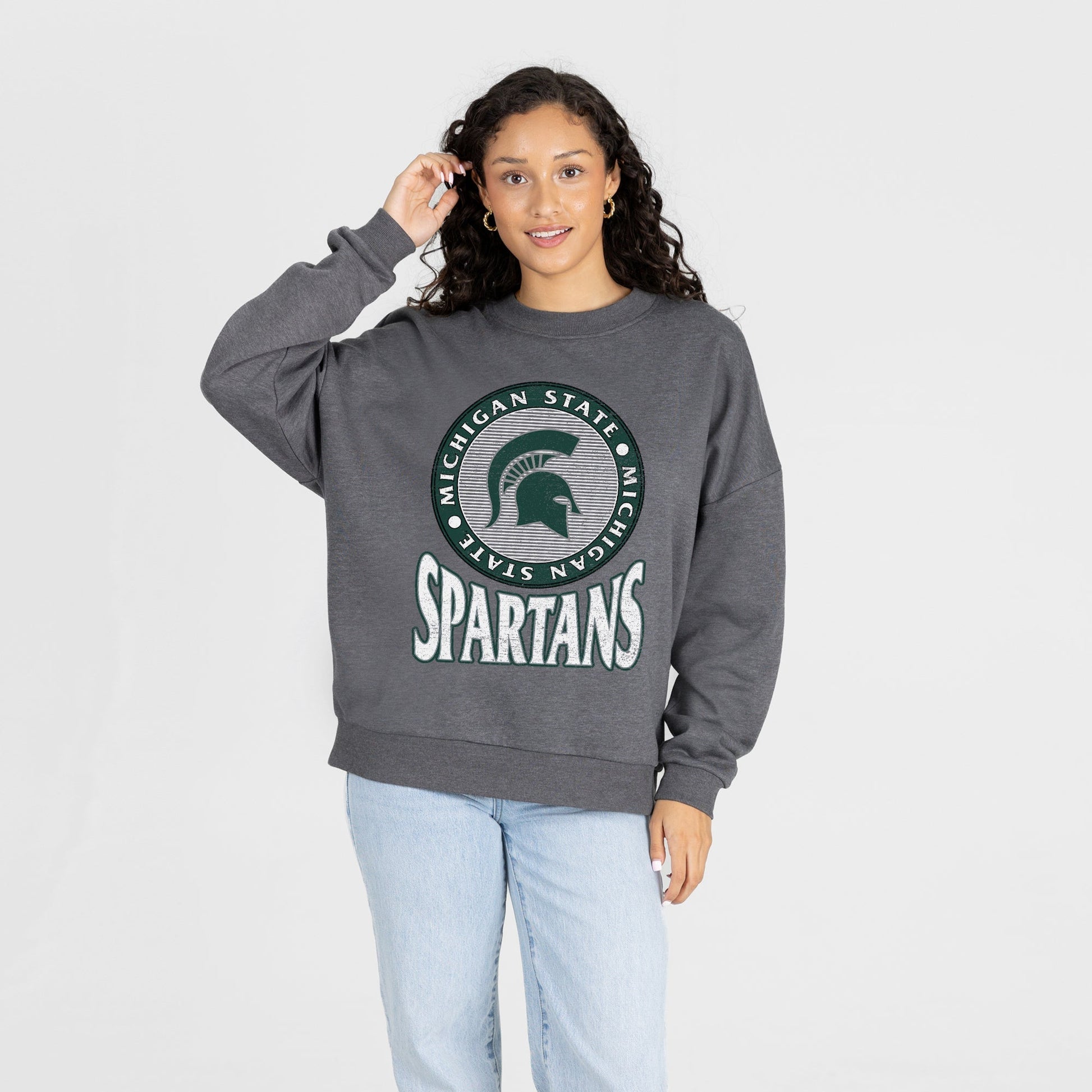MICHIGAN STATE SPARTANS SATURDAY SEAL PREMIUM FLEECE DROP SHOULDER CREWNECK PULLOVER