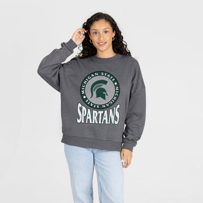 MICHIGAN STATE SPARTANS SATURDAY SEAL PREMIUM FLEECE DROP SHOULDER CREWNECK PULLOVER