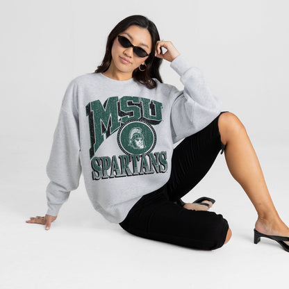 MICHIGAN STATE SPARTANS GAME ON PREMIUM FLEECE DROP SHOULDER CREWNECK PULLOVER
