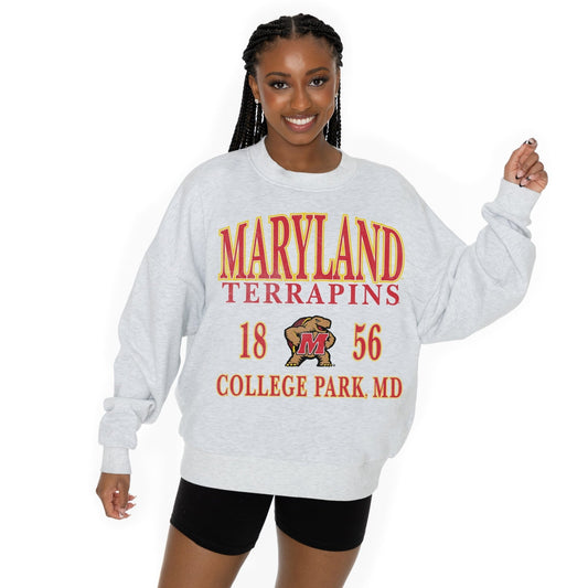 MARYLAND TERRAPINS ALLEGIANCE LONG SLEEVE UNISEX FIT PREMIUM FLEECE CREWNECK SWEATSHIRT WITH RIBBED KNIT NECKLINE, WRIST, AND WAISTBAND - The Club