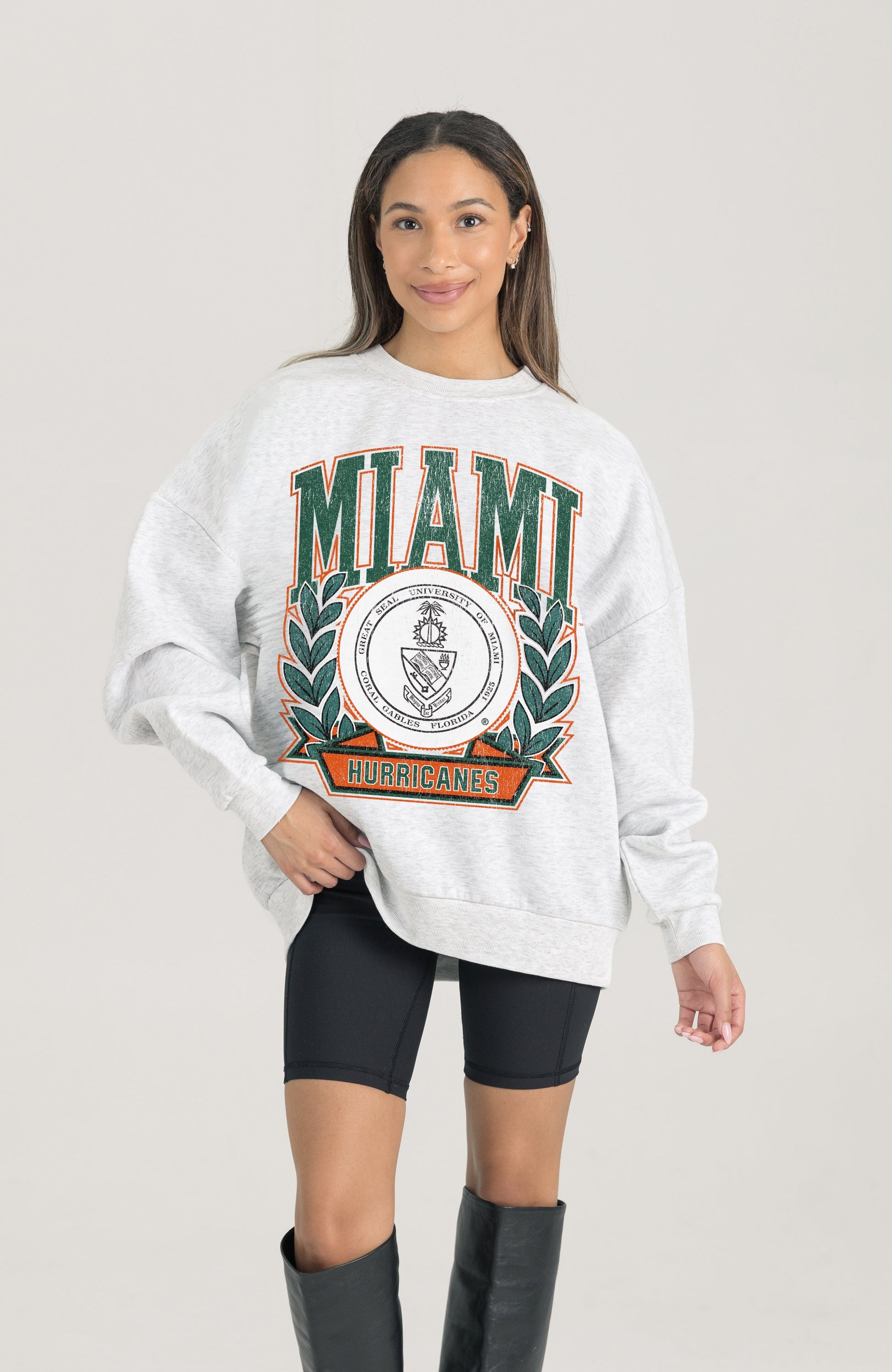 MIAMI HURRICANES HERITAGE PREMIUM FLEECE DROP SHOULDER CREWNECK PULLOVER