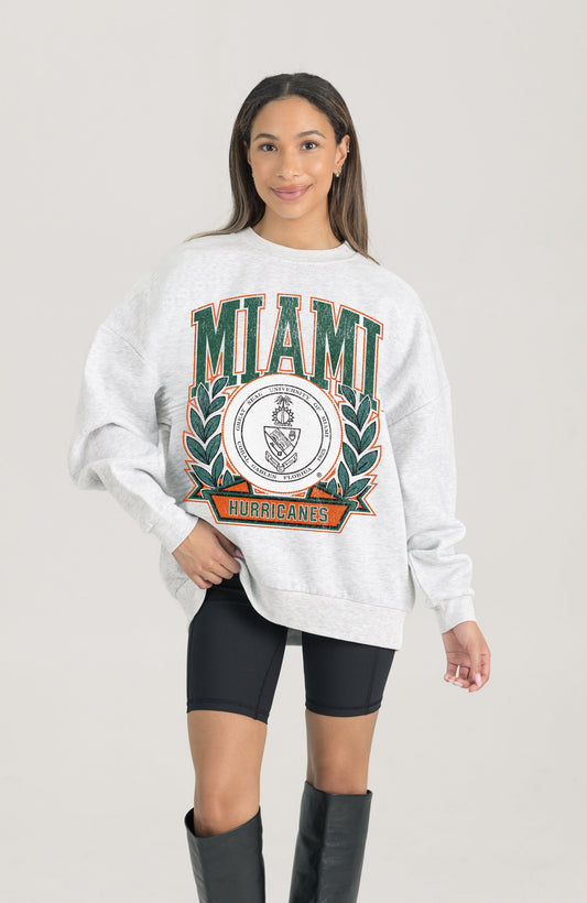 MIAMI HURRICANES HERITAGE PREMIUM FLEECE DROP SHOULDER CREWNECK PULLOVER
