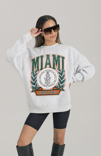 MIAMI HURRICANES HERITAGE PREMIUM FLEECE DROP SHOULDER CREWNECK PULLOVER