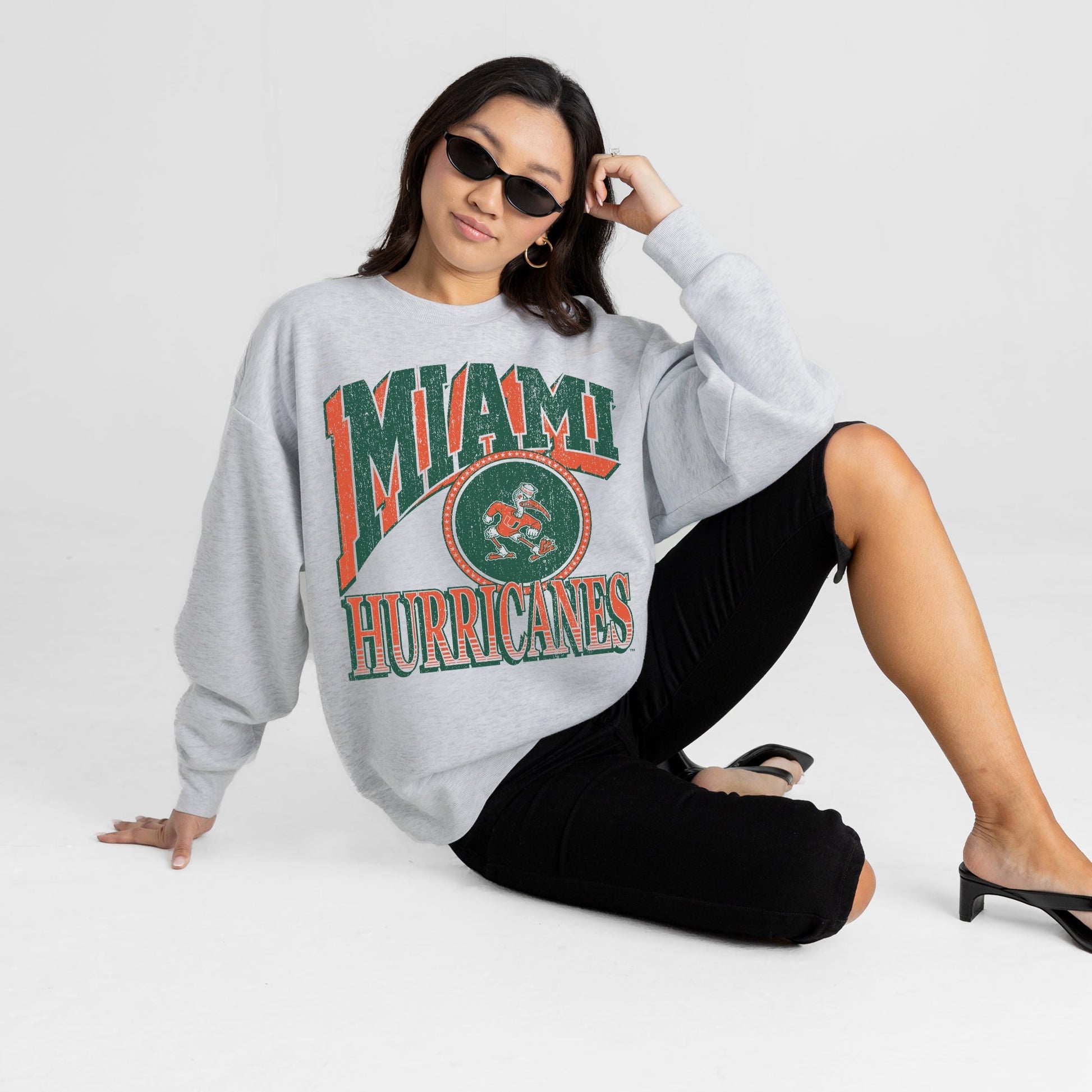 MIAMI HURRICANES GAME ON PREMIUM FLEECE DROP SHOULDER CREWNECK PULLOVER