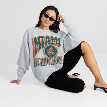 MIAMI HURRICANES GAME ON PREMIUM FLEECE DROP SHOULDER CREWNECK PULLOVER