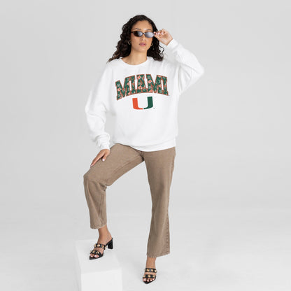 MIAMI HURRICANES SWEET PLAY PREMIUM FLEECE DROP SHOULDER CREWNECK PULLOVER