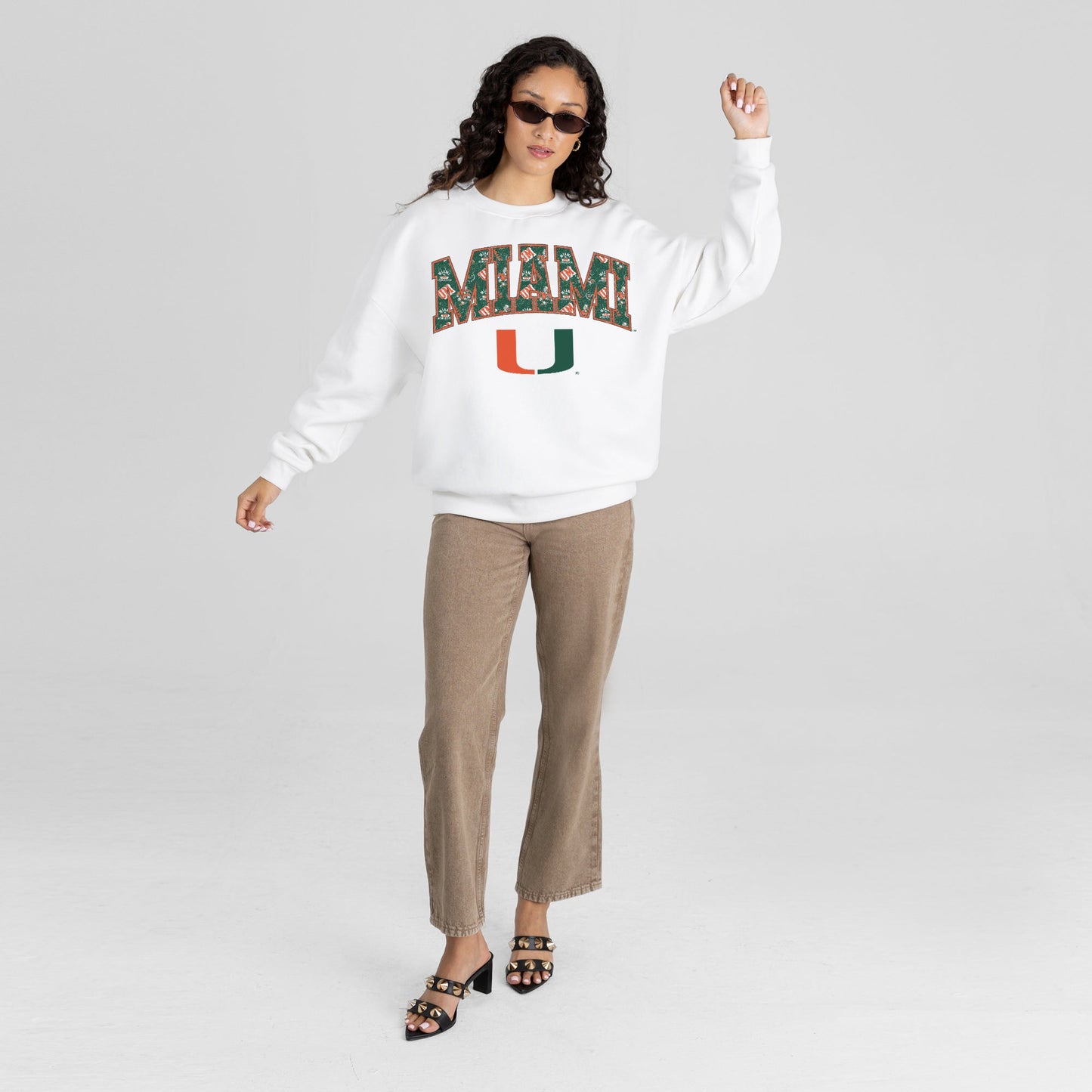 MIAMI HURRICANES SWEET PLAY PREMIUM FLEECE DROP SHOULDER CREWNECK PULLOVER