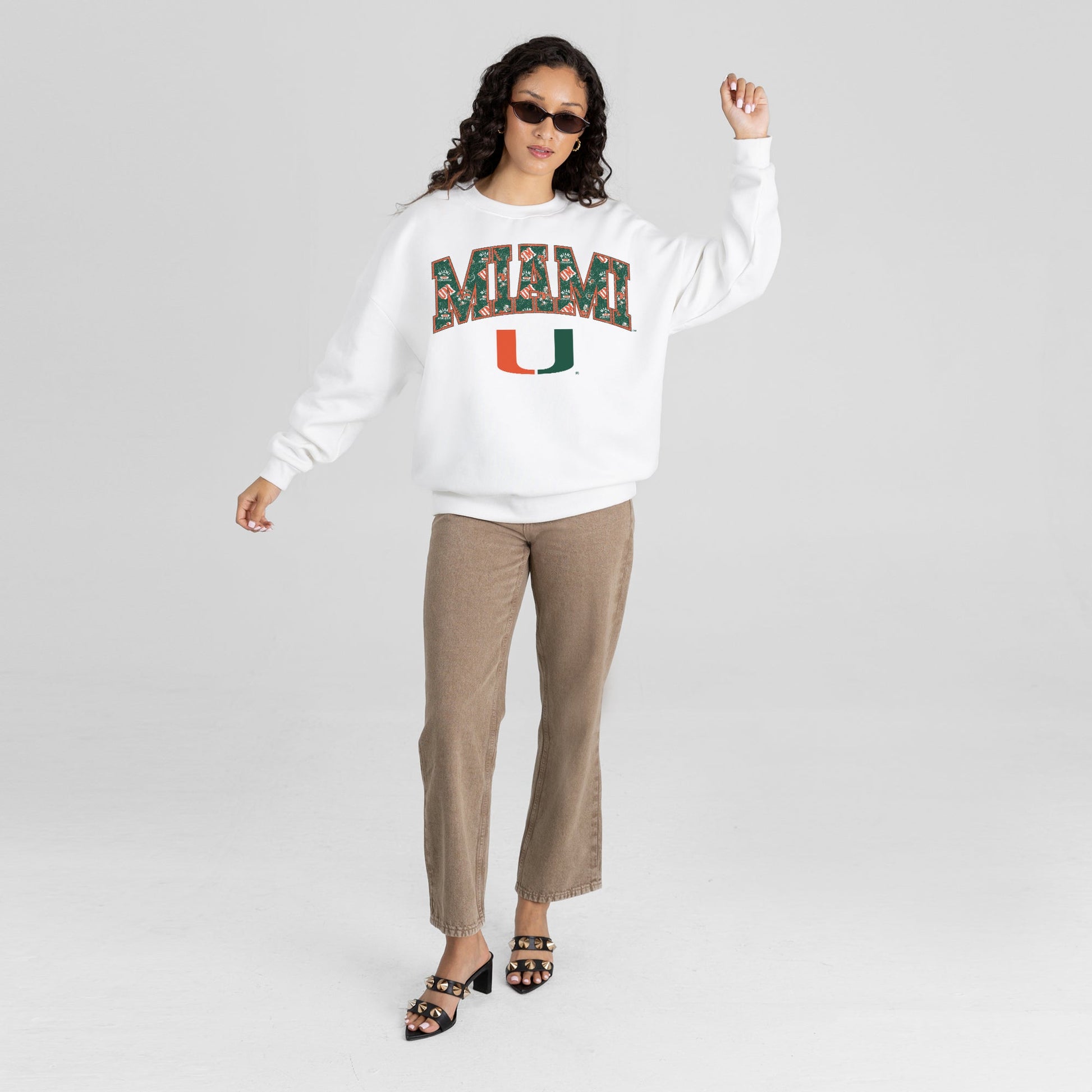 MIAMI HURRICANES SWEET PLAY PREMIUM FLEECE DROP SHOULDER CREWNECK PULLOVER
