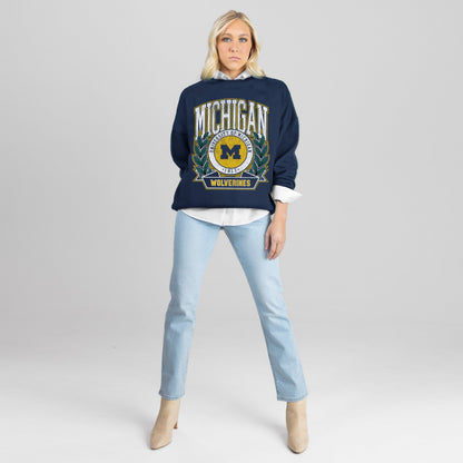 MICHIGAN WOLVERINES CLASSIC ARCHIVES PREMIUM FLEECE DROP SHOULDER CREWNECK PULLOVER