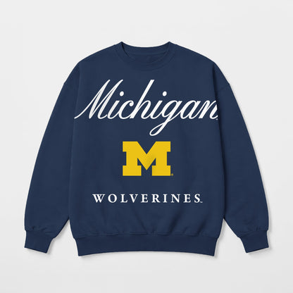 MICHIGAN WOLVERINES LEGACY CLUB PREMIUM FLEECE DROP SHOULDER CREWNECK PULLOVER
