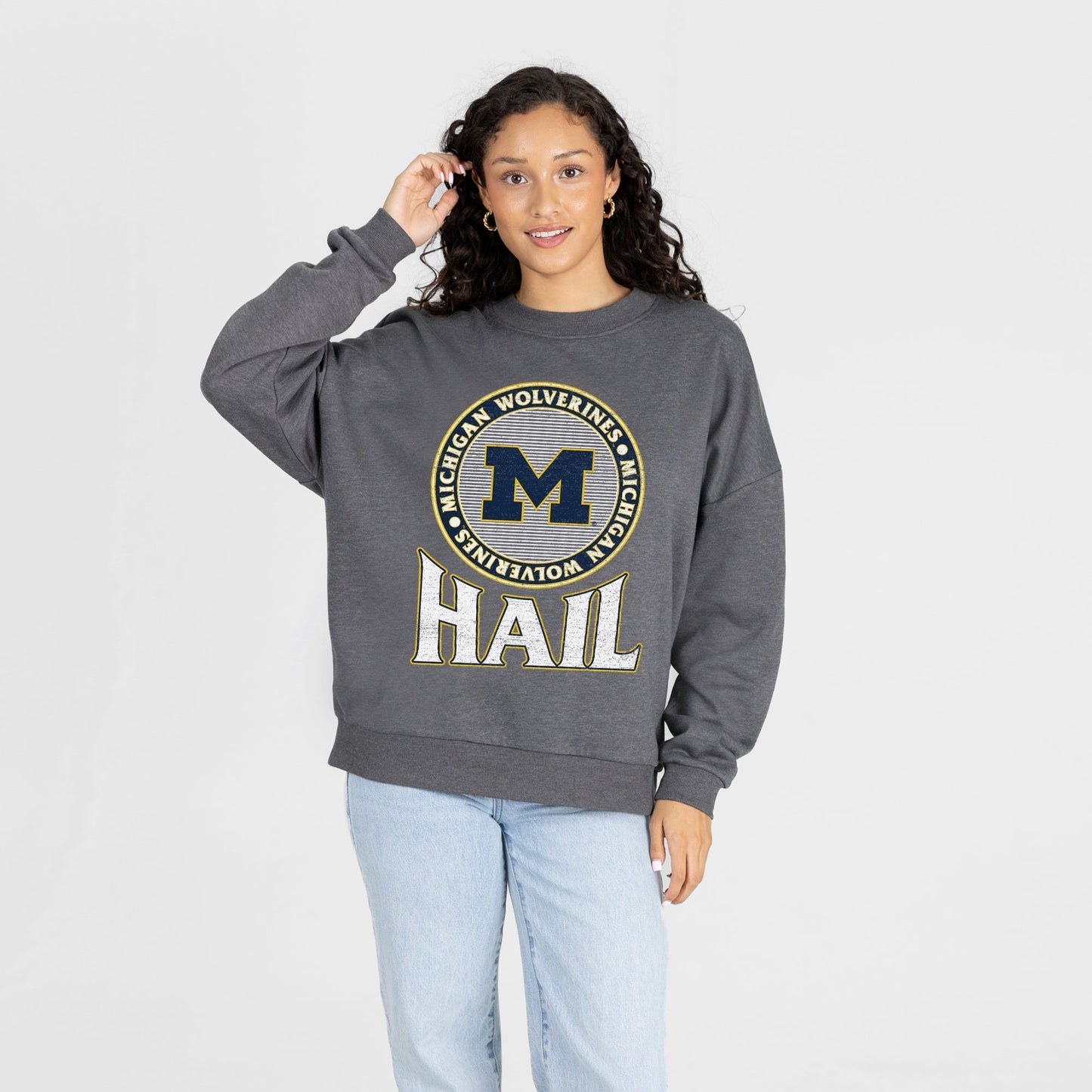 MICHIGAN WOLVERINES SATURDAY SEAL PREMIUM FLEECE DROP SHOULDER CREWNECK PULLOVER