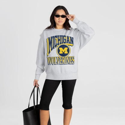 MICHIGAN WOLVERINES GAME ON PREMIUM FLEECE DROP SHOULDER CREWNECK PULLOVER