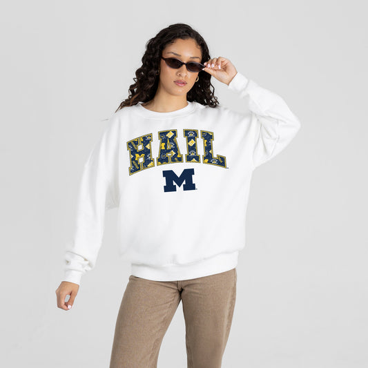 MICHIGAN WOLVERINES SWEET PLAY PREMIUM FLEECE DROP SHOULDER CREWNECK PULLOVER
