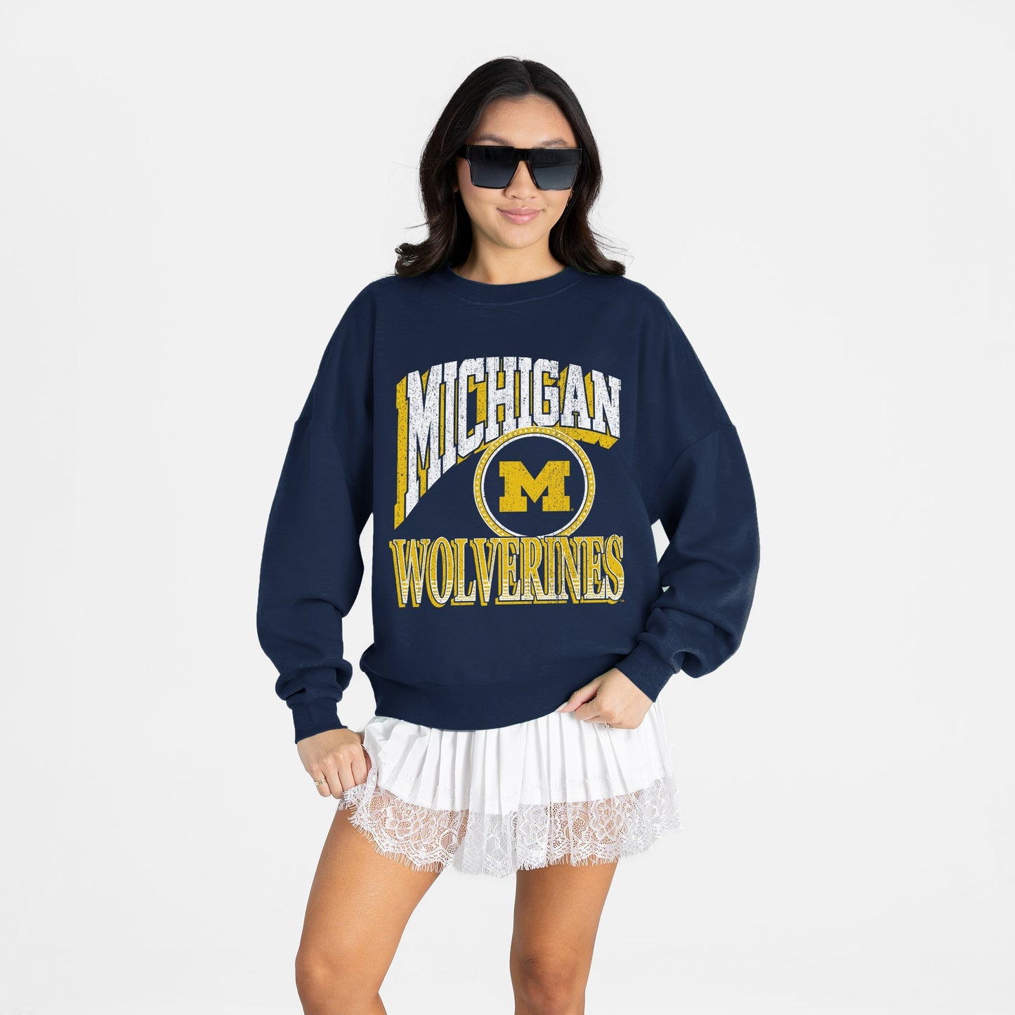 MICHIGAN WOLVERINES MAIN CHARACTER PREMIUM FLEECE DROP SHOULDER CREWNECK PULLOVER