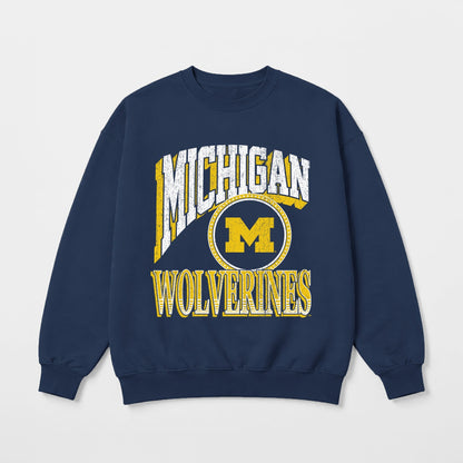 MICHIGAN WOLVERINES MAIN CHARACTER PREMIUM FLEECE DROP SHOULDER CREWNECK PULLOVER