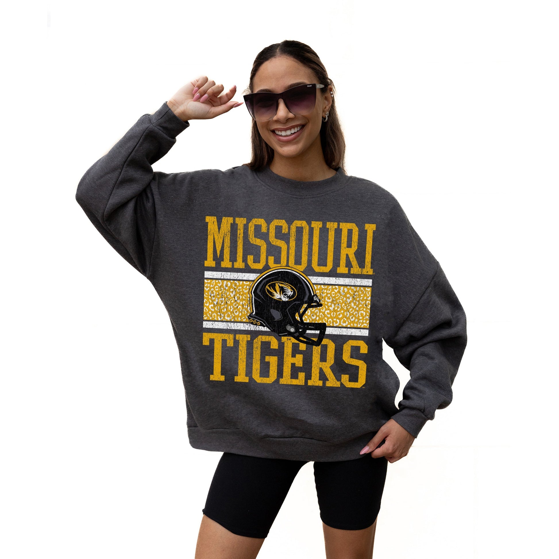 MISSOURI TIGERS WILD TAILGATE LONG SLEEVE UNISEX FIT PREMIUM FLEECE CREWNECK SWEATSHIRT WITH RIBBED KNIT NECKLINE, WRIST, AND WAISTBAND