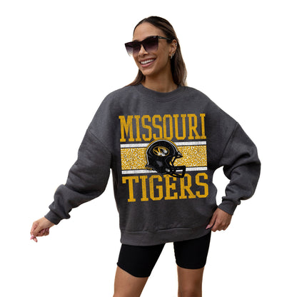 MISSOURI TIGERS WILD TAILGATE LONG SLEEVE UNISEX FIT PREMIUM FLEECE CREWNECK SWEATSHIRT WITH RIBBED KNIT NECKLINE, WRIST, AND WAISTBAND