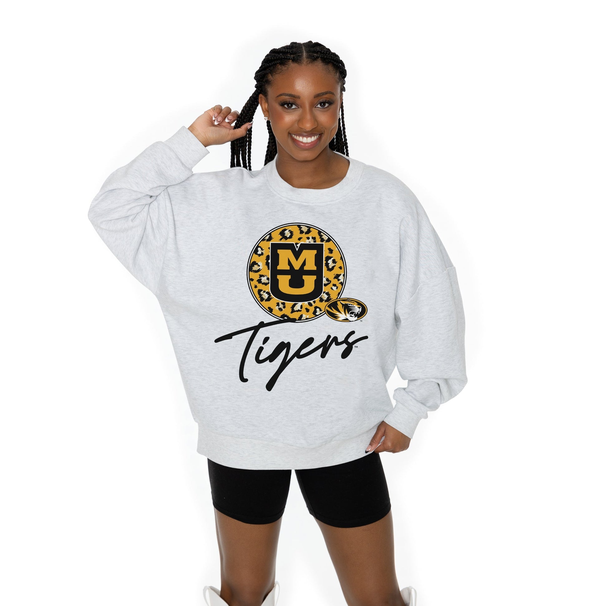 MISSOURI TIGERS GOING WILD LONG SLEEVE UNISEX FIT PREMIUM FLEECE CREWNECK SWEATSHIRT WITH RIBBED KNIT NECKLINE, WRIST, AND WAISTBAND