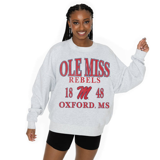 OLE MISS REBELS ALLEGIANCE LONG SLEEVE UNISEX FIT PREMIUM FLEECE CREWNECK SWEATSHIRT WITH RIBBED KNIT NECKLINE, WRIST, AND WAISTBAND - The Club
