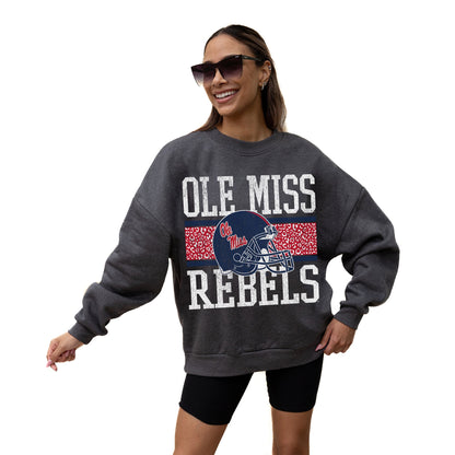 OLE MISS REBELS WILD TAILGATE LONG SLEEVE UNISEX FIT PREMIUM FLEECE CREWNECK SWEATSHIRT WITH RIBBED KNIT NECKLINE, WRIST, AND WAISTBAND