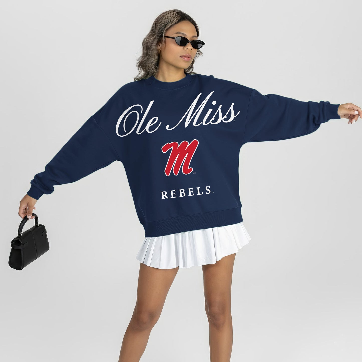 OLE MISS REBELS LEGACY CLUB PREMIUM FLEECE DROP SHOULDER CREWNECK PULLOVER