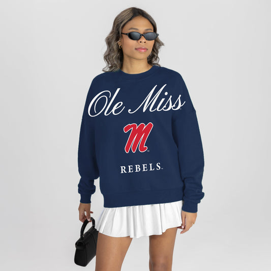 OLE MISS REBELS LEGACY CLUB PREMIUM FLEECE DROP SHOULDER CREWNECK PULLOVER