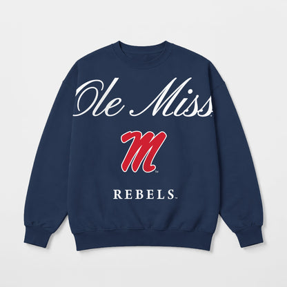 OLE MISS REBELS LEGACY CLUB PREMIUM FLEECE DROP SHOULDER CREWNECK PULLOVER