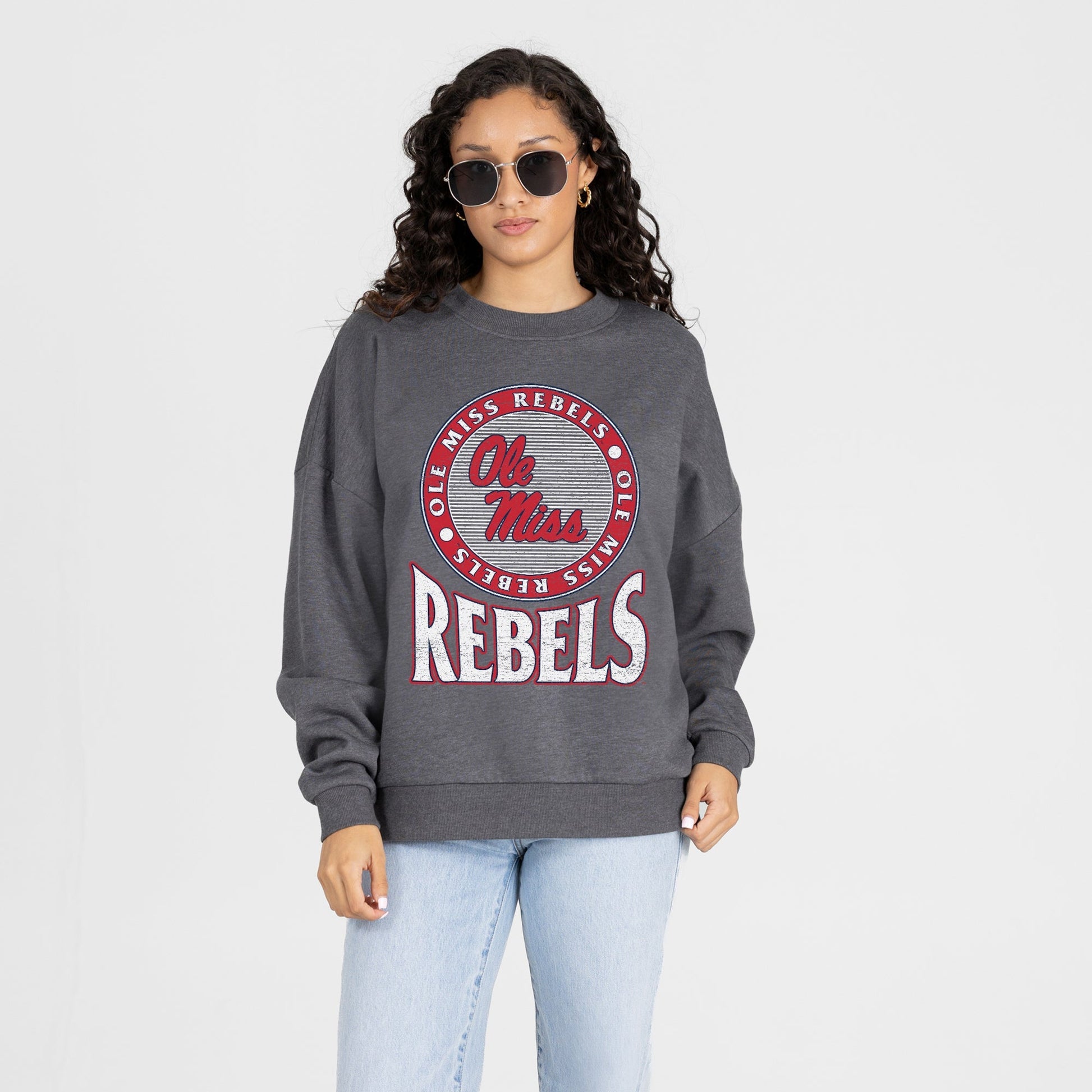 OLE MISS REBELS SATURDAY SEAL PREMIUM FLEECE DROP SHOULDER CREWNECK PULLOVER