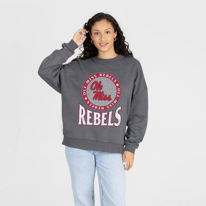 OLE MISS REBELS SATURDAY SEAL PREMIUM FLEECE DROP SHOULDER CREWNECK PULLOVER