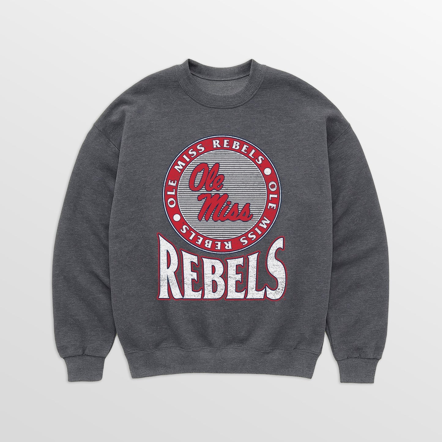 OLE MISS REBELS SATURDAY SEAL PREMIUM FLEECE DROP SHOULDER CREWNECK PULLOVER