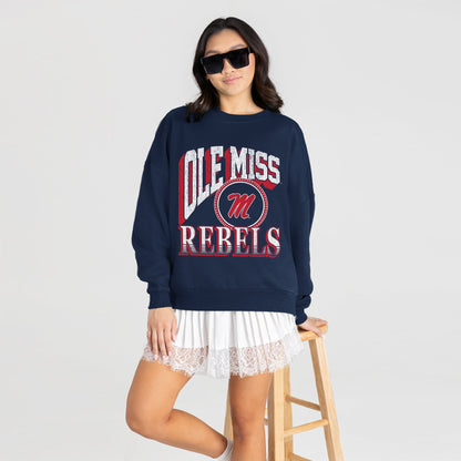 OLE MISS REBELS MAIN CHARACTER PREMIUM FLEECE DROP SHOULDER CREWNECK PULLOVER