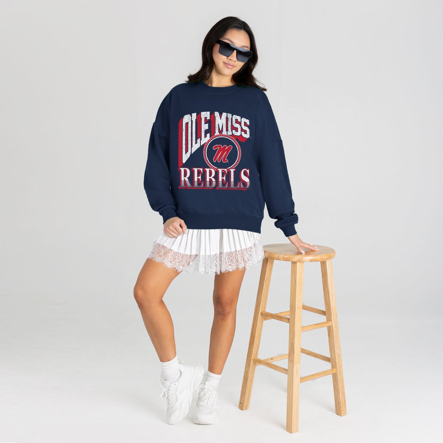 OLE MISS REBELS MAIN CHARACTER PREMIUM FLEECE DROP SHOULDER CREWNECK PULLOVER