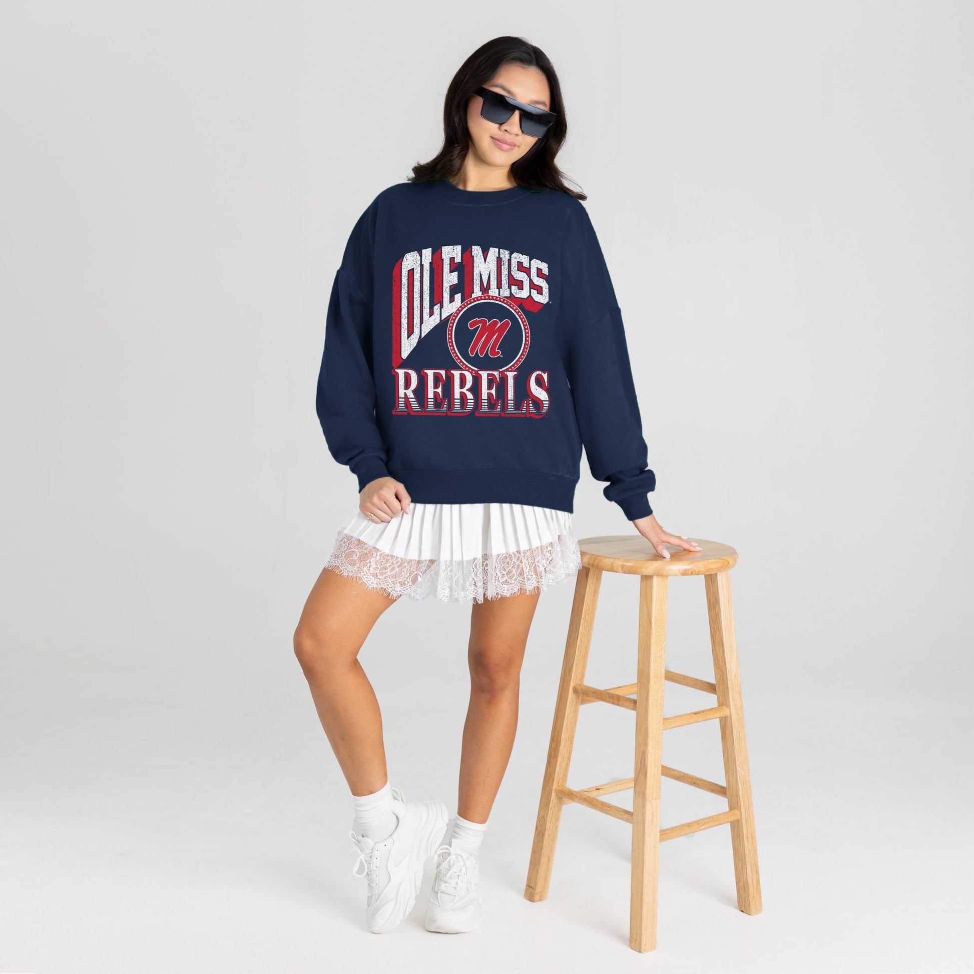 OLE MISS REBELS MAIN CHARACTER PREMIUM FLEECE DROP SHOULDER CREWNECK PULLOVER