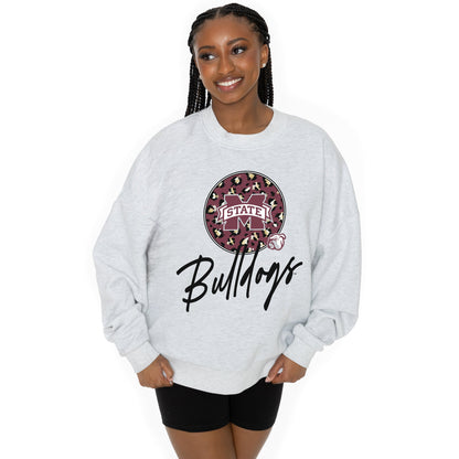MISSISSIPPI STATE BULLDOGS GOING WILD LONG SLEEVE UNISEX FIT PREMIUM FLEECE CREWNECK SWEATSHIRT WITH RIBBED KNIT NECKLINE, WRIST, AND WAISTBAND