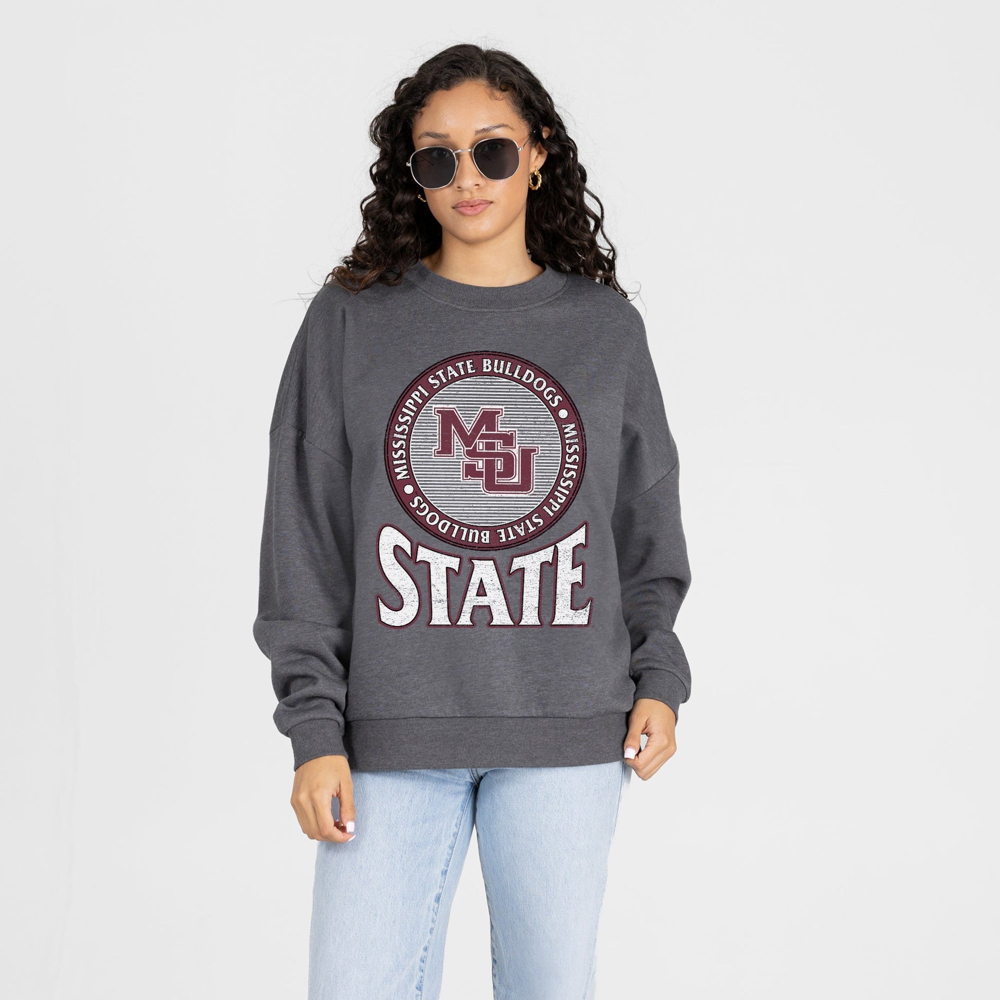 MISSISSIPPI STATE BULLDOGS SATURDAY SEAL PREMIUM FLEECE DROP SHOULDER CREWNECK PULLOVER
